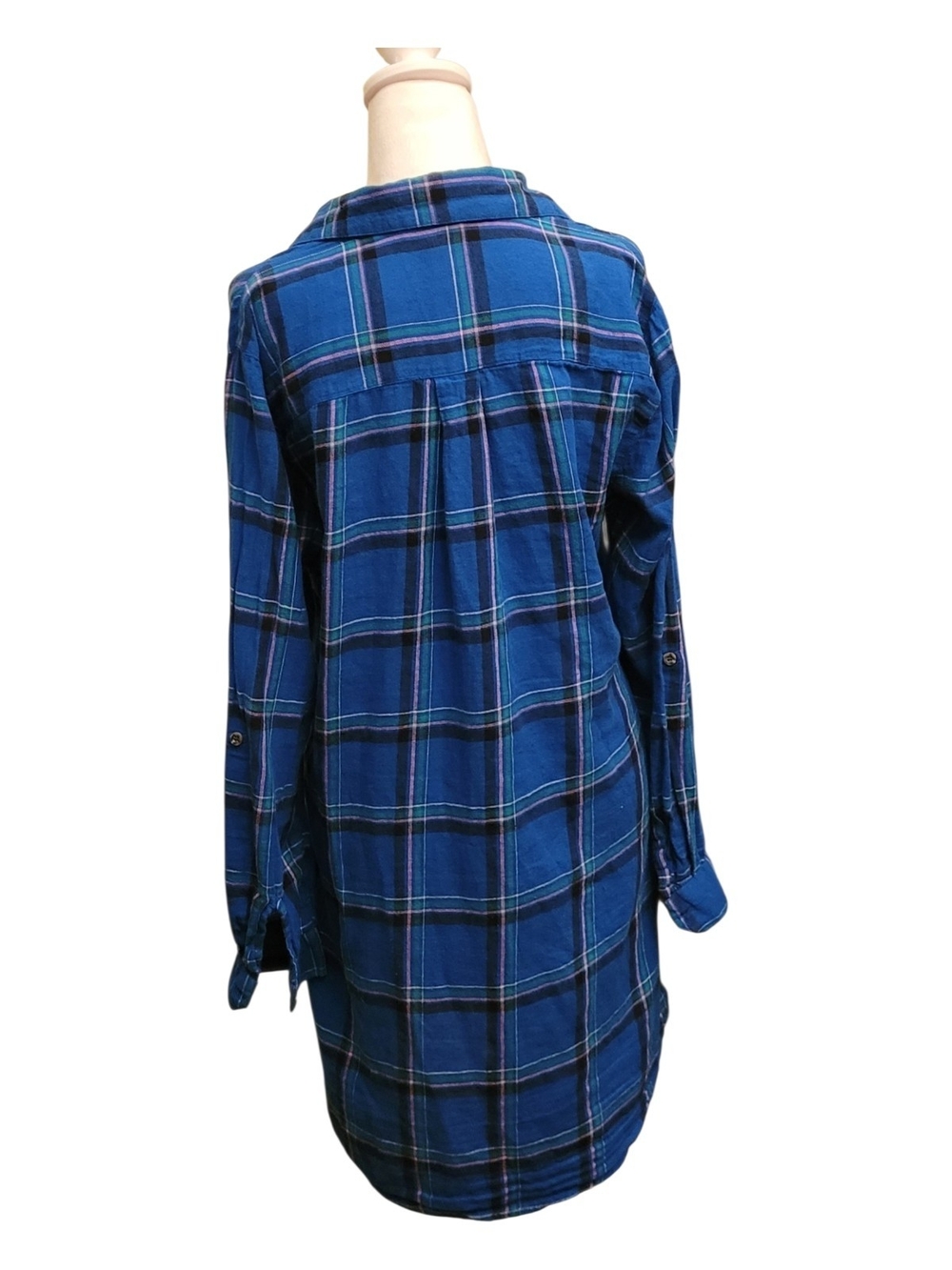 Charlotte Russe Blue Plaid Button-Up Shirt-Dress
